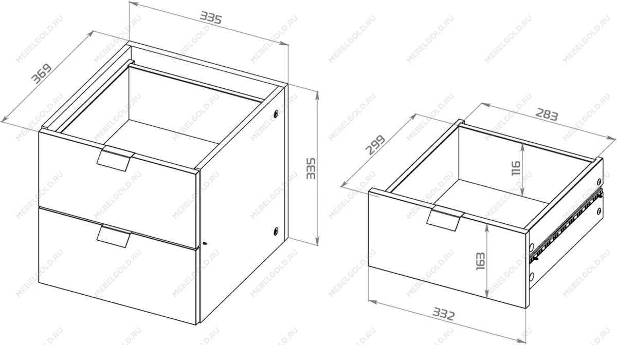 Фора модуль с двумя ящиками, ручка металл 33х33х37, белый | изображение 1