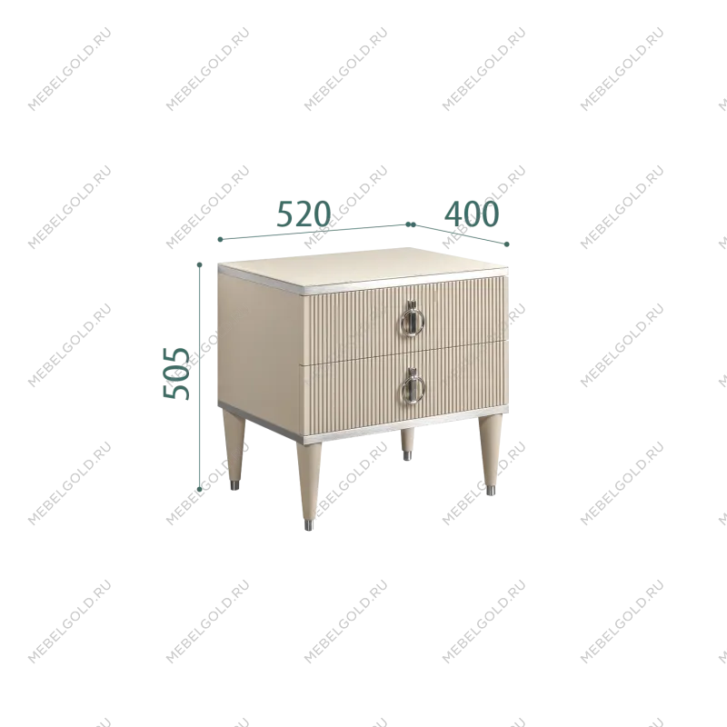 Тумба прикроватная 2 ящика Римини СОЛО (Ваниль/Серебро) РМТП-2(s)