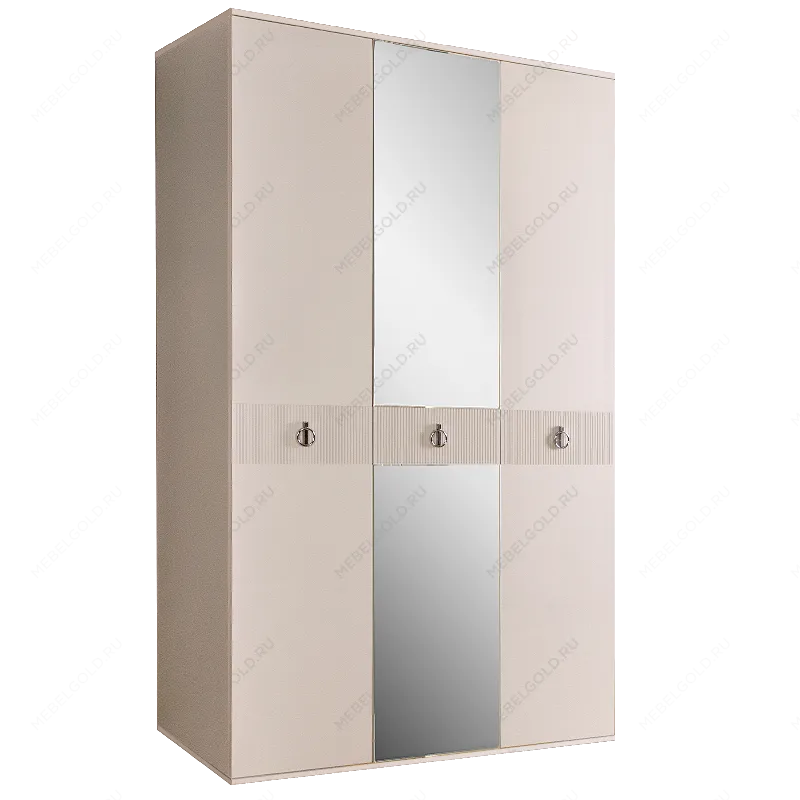 Шкаф 3-х дверный с зеркалом Римини СОЛО (Бежевый/Серебро) РМШ1/3(s)