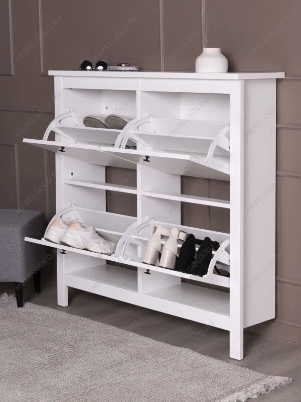 Обувница Сага с 4 откидными ящиками 113х108 белая | изображение 3