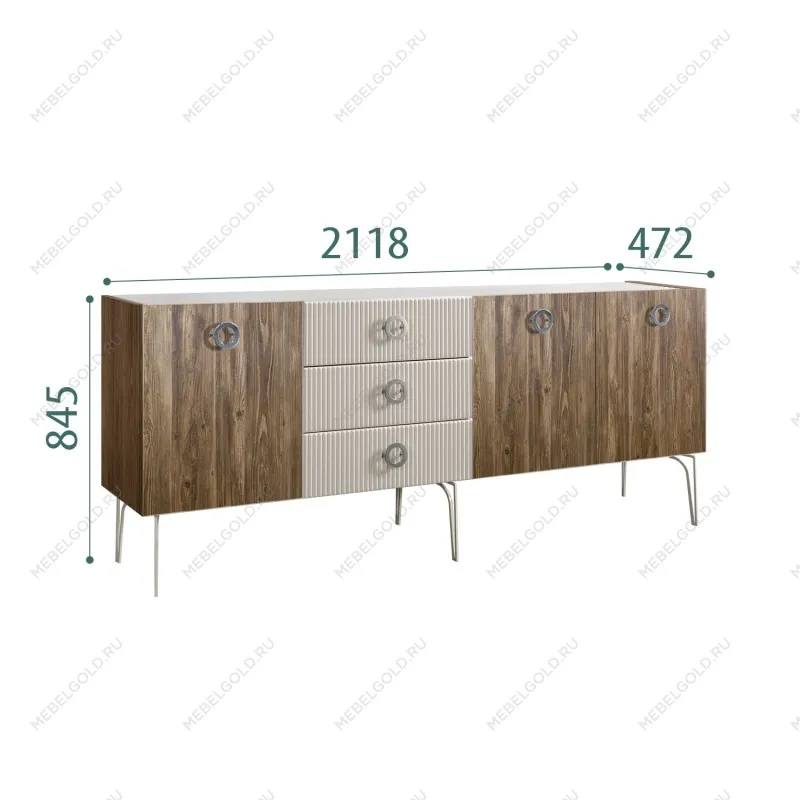 Комод 2.1м Bogemia Woodline Wood Fi (Шелк) (Novabuk/Хром) БМКМ-5