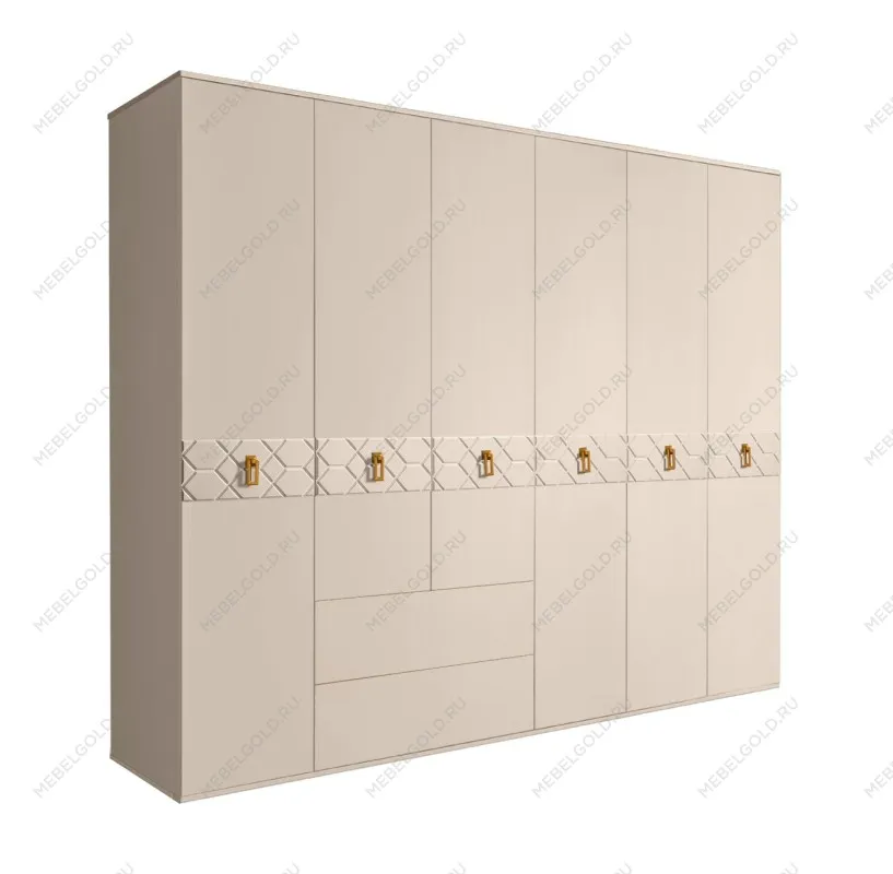 Шкаф 6-ти дверный с ящиками, Bogemia Farfalle (Ваниль/Золото) БМШ2/61(Fa)