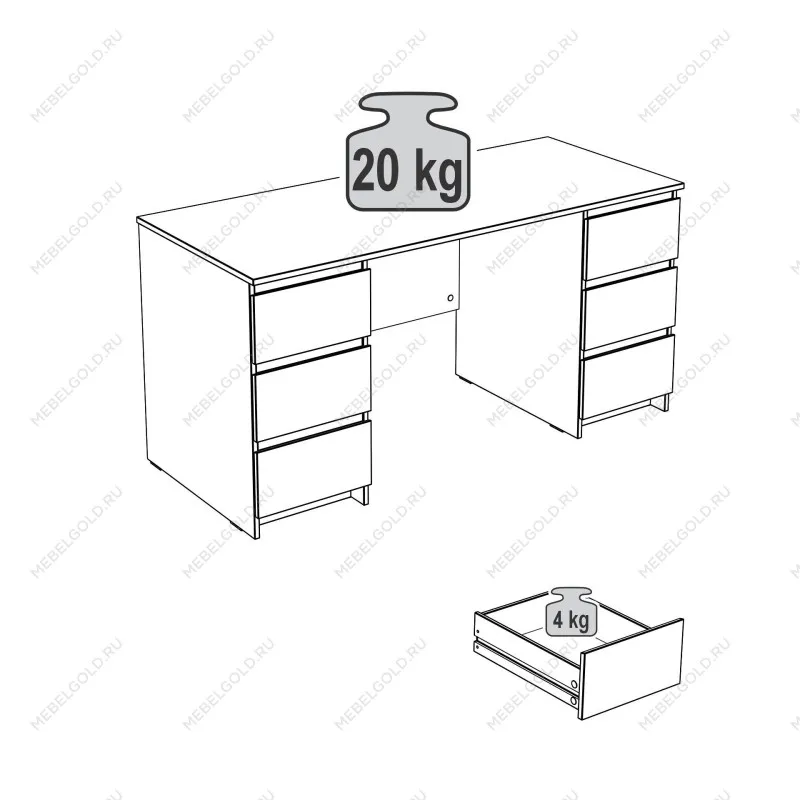 Стол письменный Кастор, 6 ящиков, 151х65х75 см, серый | изображение 14