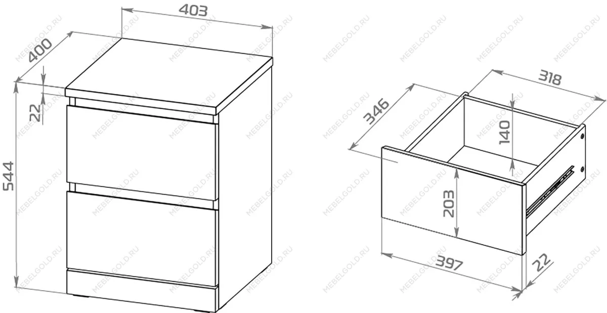 Тумба прикроватная Варма, 2 ящика, 40х55х40 см, шпон натурального дерева, ясень черный | изображение 8
