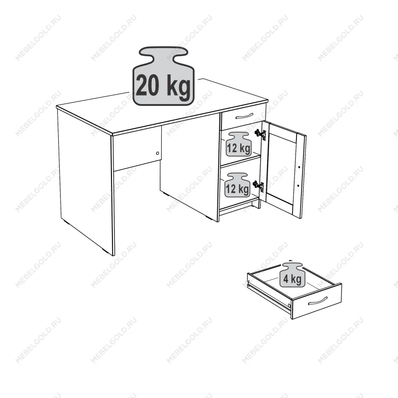 КАСТОР (KULLEN) стол письменный 116х65 серый | изображение 3