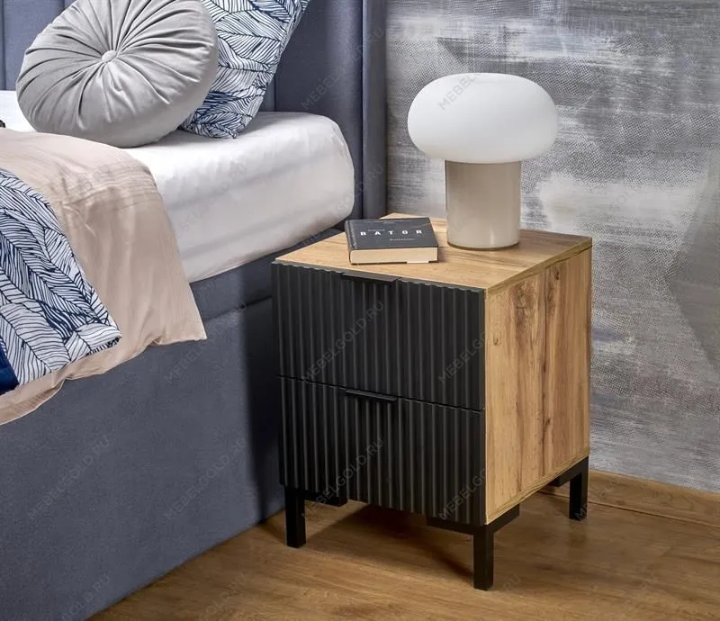 Тумба прикроватная Halmar NELA (дуб вотан/черный) | изображение 1