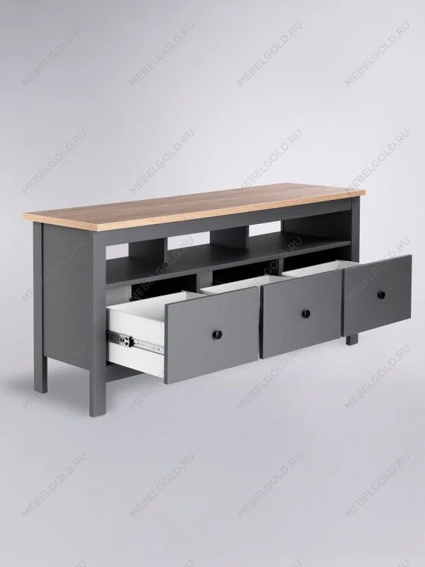 Тумба ТВ Сага, 3 ящика, 131х42х63 см, серая/ясень | изображение 10