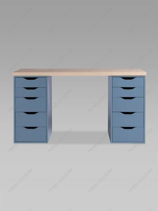 Стол письменный Ингар, 10 ящиков, 140х75х55 см, серо-бирюзовый, столешница дуб беленый | изображение 11