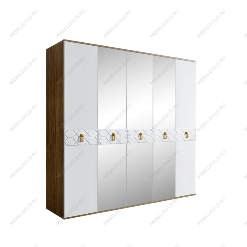 Шкаф 5-ти дв. с зеркалами Bogemia Woodline Fa (Белый/Золото) БМШ1/5(Fa)