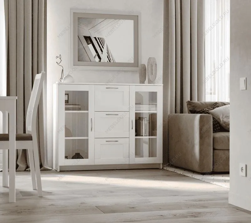 БРИМНЭС / СИРИУС тумба ИКЕА / IKEA 2 двери со стеклом и 3 ящика 117х95 белая | изображение 4