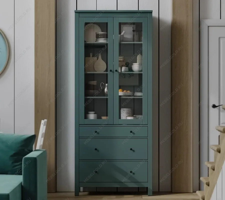 САГА шкаф с витриной 90 темно-бирюзовый | изображение 5