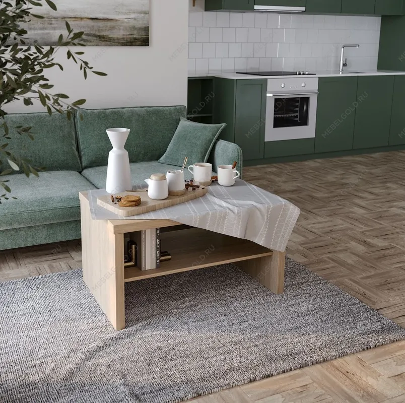 Стол журнальный Энкель, с полкой, 82x50x45 см, дуб беленый | изображение 2