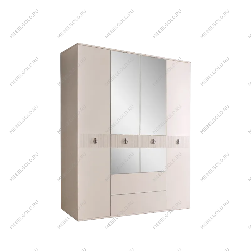 Шкаф 4-х дверный с зеркалом, с ящиками Римини СОЛО (Бежевый/Серебро) РМШ1/41(s)