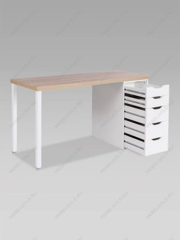Стол письменный Ингар, 5 ящиков, 140х75х55 см, белый, столешница дуб беленый | изображение 9