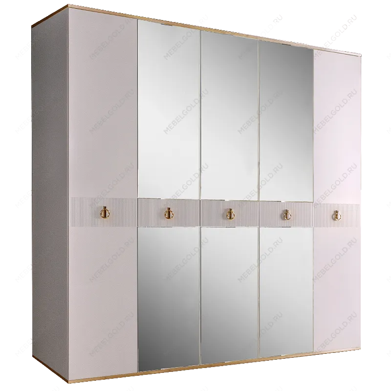 Шкаф 5-ти дверный с зеркалом Римини СОЛО (Белый/Золото) РМШ1/5(s)