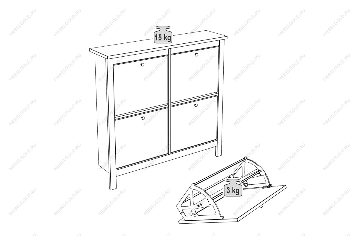 Обувница Сага с 4 откидными ящиками 113х108 кашемир/ясень | изображение 3
