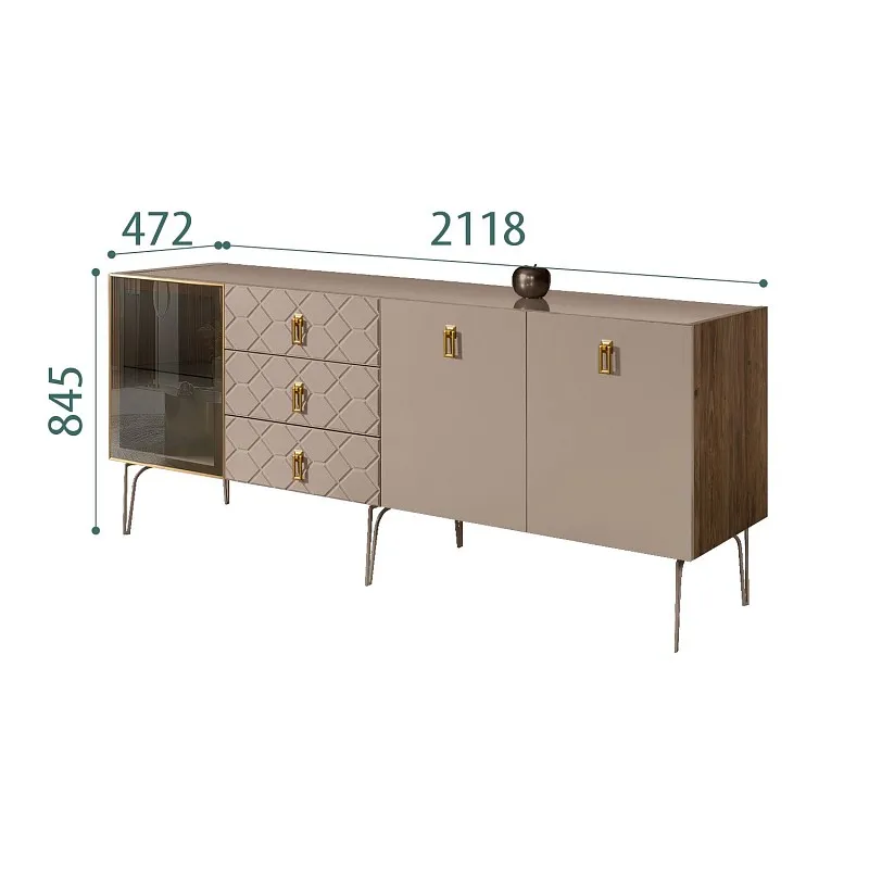 Комод 2.1м Bogemia Woodline Fa (Мокка) (Lakobel/Золото) БМКМ-5[4]