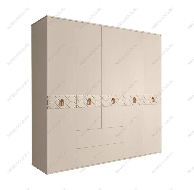 Шкаф 5-ти дверный с ящиками, Bogemia Farfalle (Ваниль/Золото) БМШ2/51(Fa)