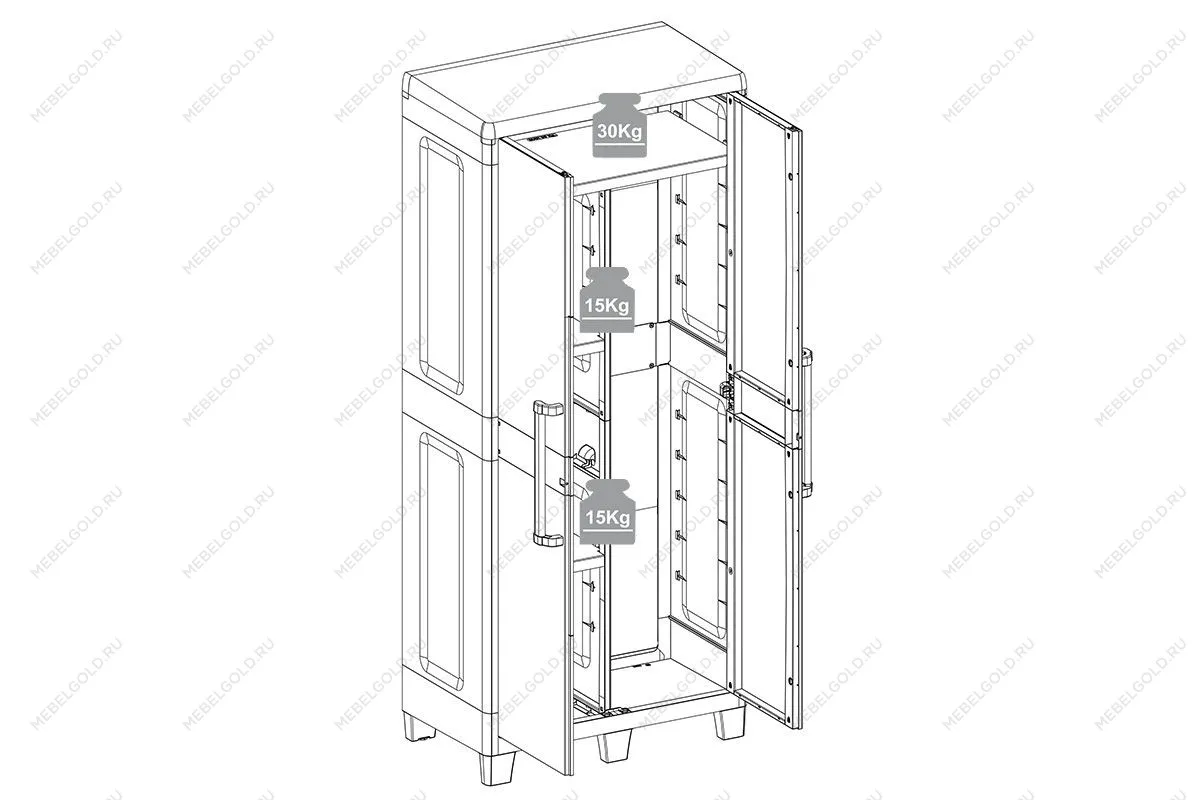 Уличный шкаф TOOMAX 2х дверный глубокий SANTORINI XL (3 полки), светло-серый/антрацит | изображение 3