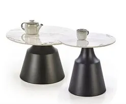 Комплект Halmar MAGNETA, 2 стола журнальных (белый мрамор/черный)