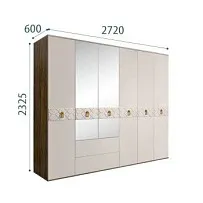 Шкаф 6-ти дверный с зеркалами, с ящиками, Bogemia Woodline Wood Fi (Шелк/Хром) БМШ1/61(Wo)