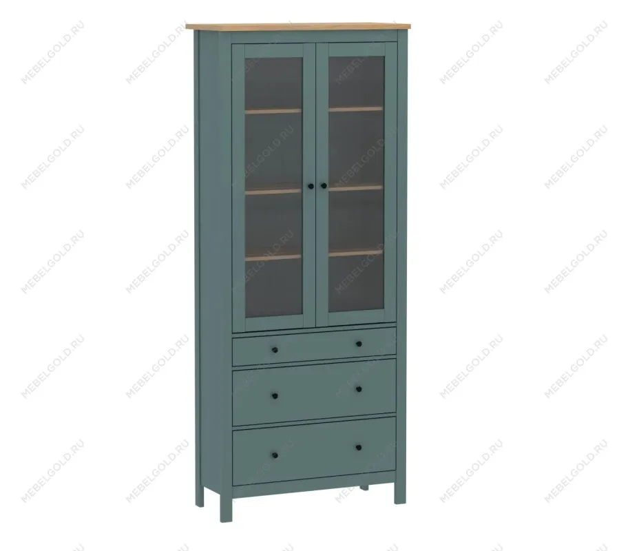 САГА шкаф с витриной 90 темно-бирюзовый/ясень | изображение 3