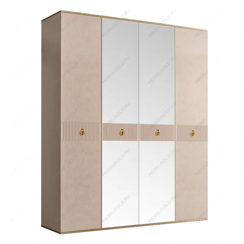 Шкаф 4-х дверный с зеркалом Римини СОЛО (Латте/Золото) РМШ1/4(s)