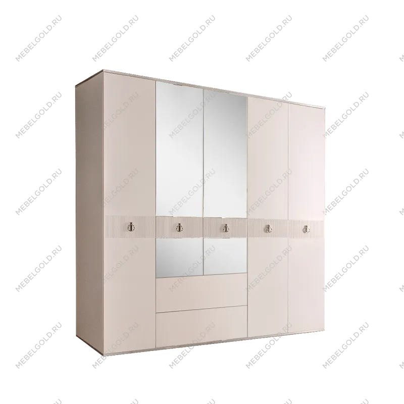 Шкаф 5-ти дверный с зеркалом, с ящиками Римини СОЛО (Слоновая кость/Серебро) РМШ1/51(s)