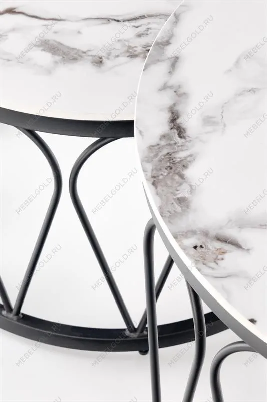 Комплект Halmar FORMOSA, 2 стола журнальных (белый мрамор/черный) | изображение 7