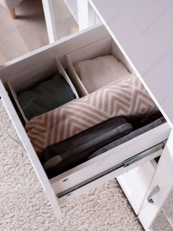 Тумба Сириус, 2 двери со стеклом и 3 ящика, 117х41х95 см, белая | изображение 5