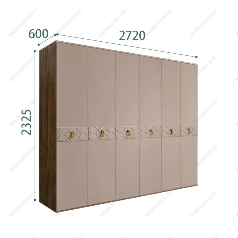 Шкаф 6-ти дв. Bogemia Woodline Fa (Мокка/Золото) БМШ2/6(Fa)