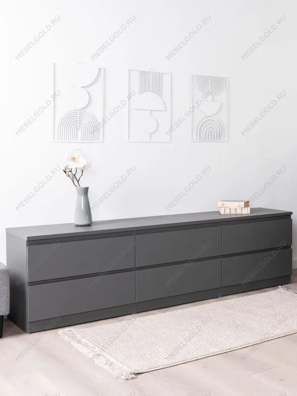 Тумба для ТВ Кастор, 6 ящиков, 194х40х54 см, серая | изображение 2