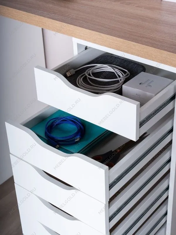 Стол письменный Ингар, 16 ящиков, 140х106х55 см, дуб беленый | изображение 5