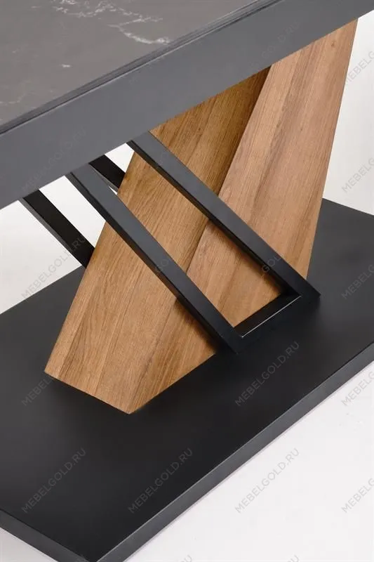 Стол обеденный Halmar VOLANT 160 (черный мрамор/дуб золотой) | изображение 11