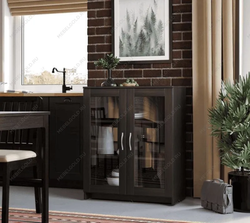 БРИМНЭС / СИРИУС тумба ИКЕА / IKEA 2 двери со стеклом 78х95 Дуб Венге | изображение 4