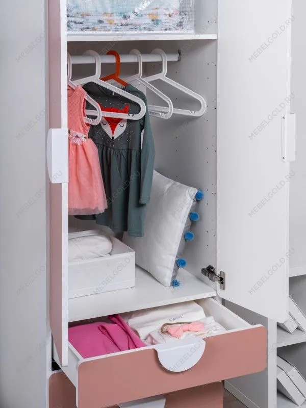 Шкаф распашной Пикси, с двумя дверьми, тремя выдвижными ящиками и полкой 60x57x180, мечтательный пион | изображение 3