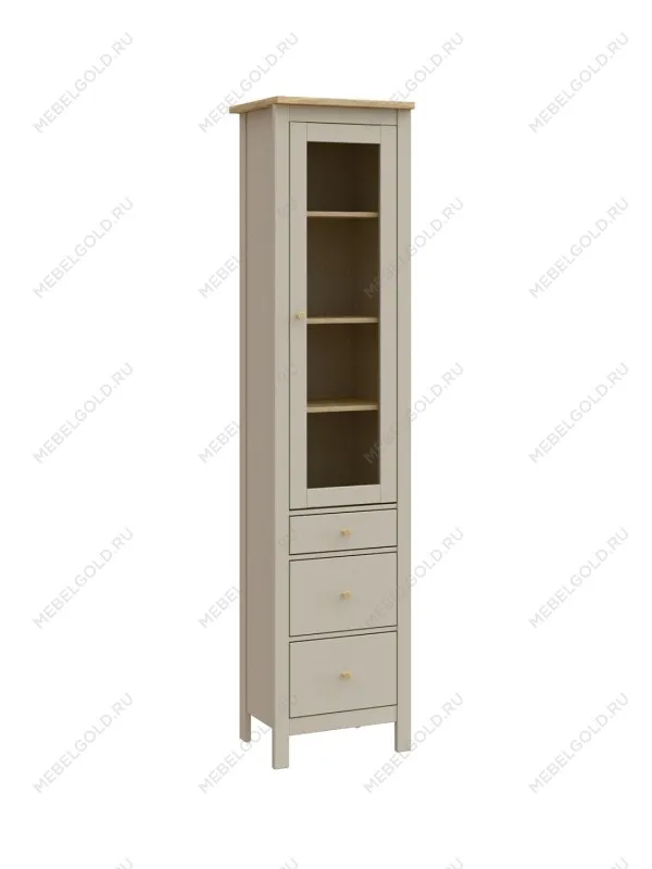 Шкаф с витриной Сага, 50х41х215 см, кашемир/ясень