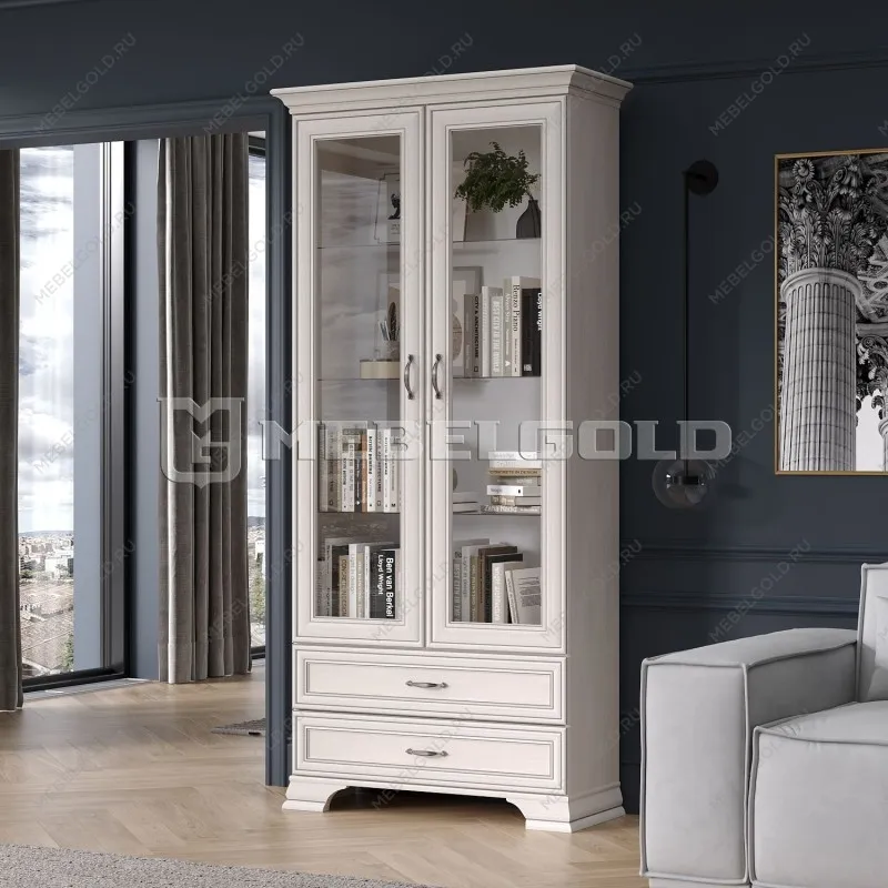 Шкаф с витриной Тиффани 2V2S вудлайн кремовый | изображение 2