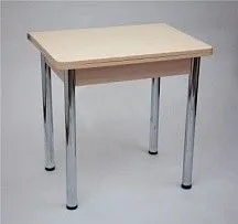 Стол обеденный ЛС-831 (Бежевые круги/ноги Хром/кромка+царги Дуб беленый)