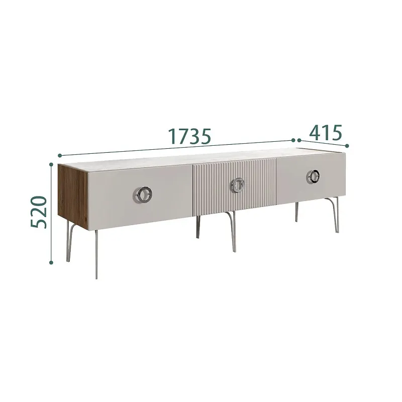 Тумба телевизионная 1.6м Bogemia Woodline Fi (Шелк) (Novabuk/Хром) БМТ-1[10]
