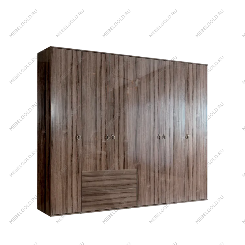 Шкаф 6-ти дверный с ящиками Римини (Орех империя/Серебро) РМШ2/61