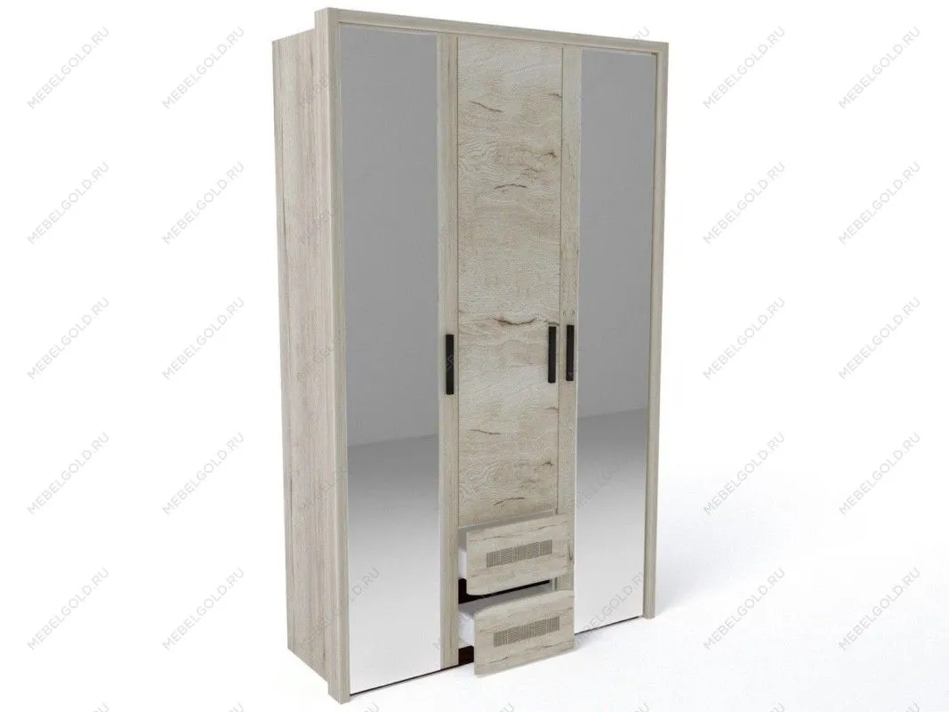 Шкаф 3-х дверный с декоративным обкладом, Мале (1442*544*2316) Дуб галифакс белый