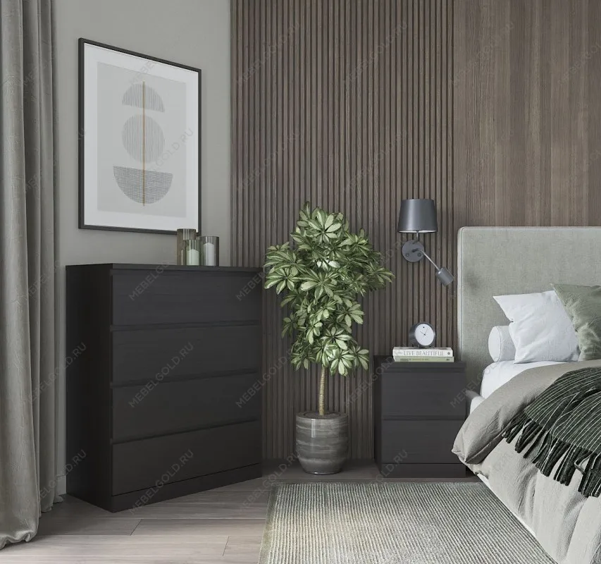 Тумба прикроватная Варма, 2 ящика, 40х55х40 см, шпон натурального дерева, ясень черный | изображение 7