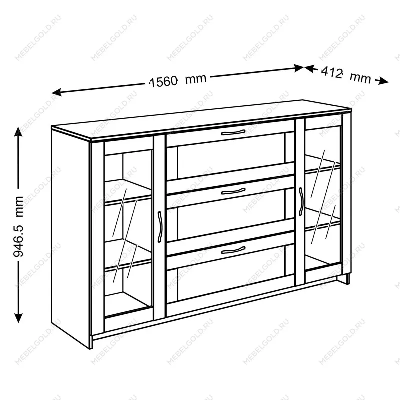 Тумба Сириус, 2 двери со стеклом и 3 ящика, 156х41х95 см, дуб сонома | изображение 14