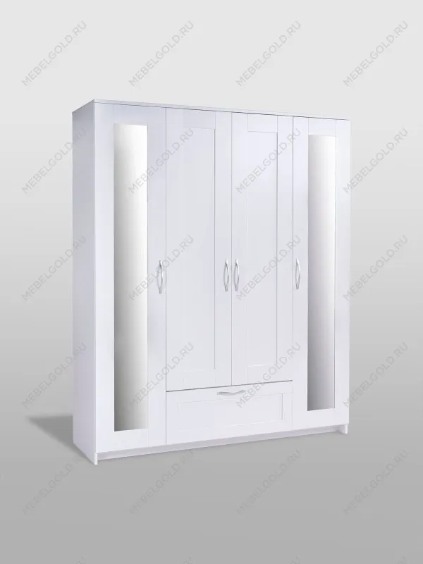 Шкаф Сириус, 4 двери и 1 ящик с зеркалами, 156х50х190 см, белый | изображение 7