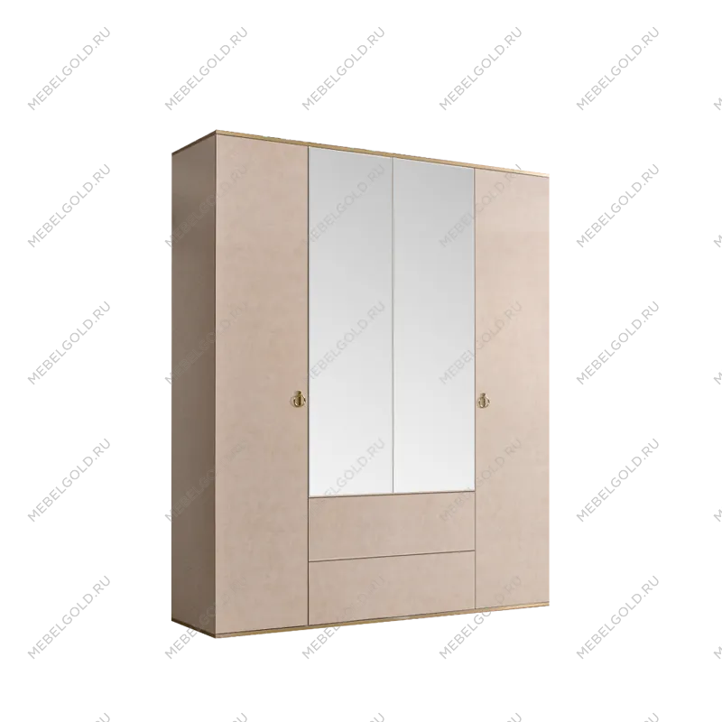 Шкаф 4-х дверный с зеркалом, с ящиками Римини (Латте/Золото) РМШ1/41