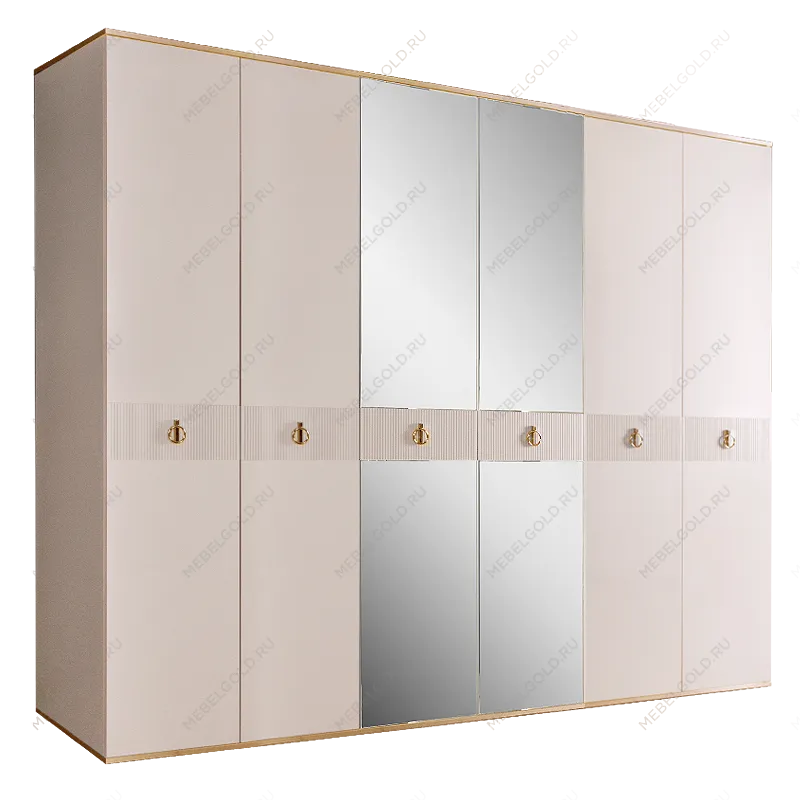 Шкаф 6-ти дверный с зеркалом Римини СОЛО (Слоновая кость/Золото) РМШ1/6(s)
