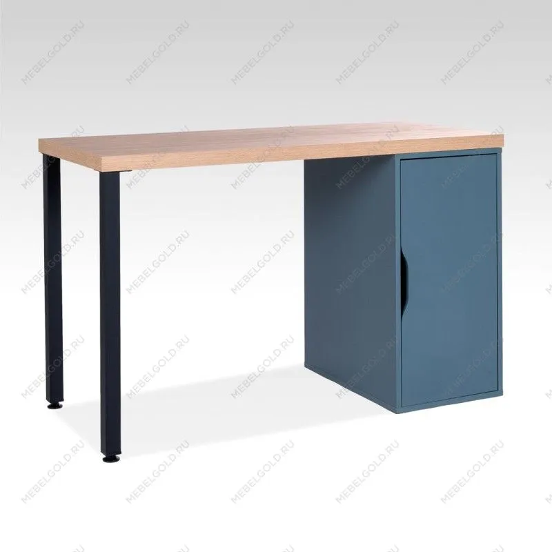 Стол письменный Ингар, с дверцей , 120х75х55 см, серо-бирюзовый/черный, столешница дуб беленый