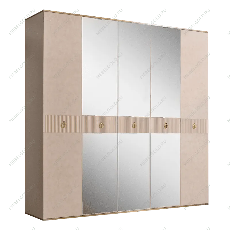 Шкаф 5-ти дверный с зеркалом Римини СОЛО (Латте/Золото) РМШ1/5(s)
