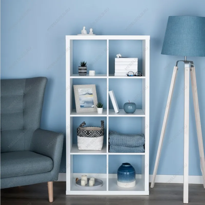 КАЛЛАКС / ФОРА Стеллаж ИКЕА / IKEA 8, прямоуголной формы с двумя рядами ячеек, тамбурат, цвет белый | изображение 4